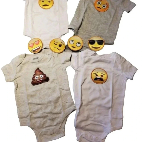 Grow With me Onesie Set Emoji 4 onesies sized 0-3/3-6/6-9/12 Gift Set - Picture 2 of 8